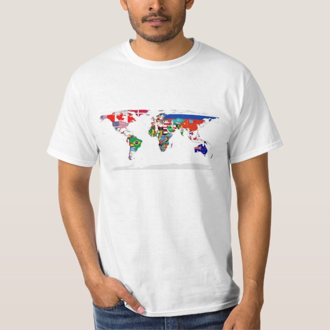 Camiseta Mapa do mundo embandeirado das bandeiras do mundo (Frente)