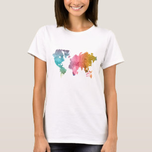 Camiseta Mapa do Mundo Geométrico Colorido Moderno