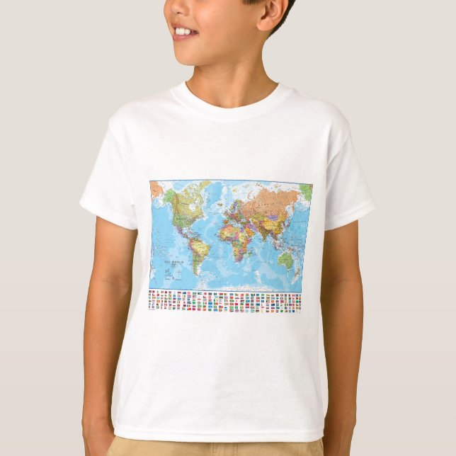 Camiseta Mapa do mundo político com bandeiras (Frente)