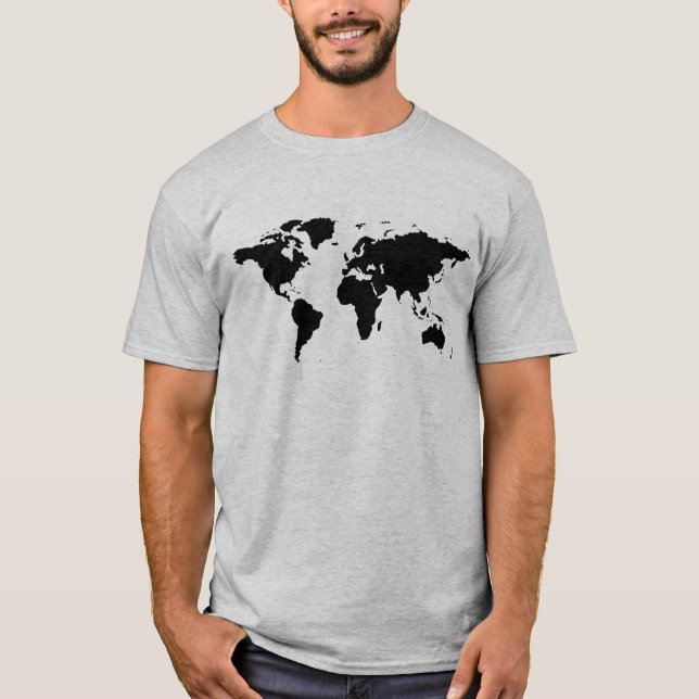 Camiseta mapa do mundo simples preto (Frente)