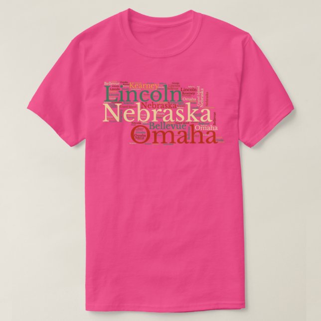 Camiseta Mapa do Nebraska e Cidades (Frente do Design)