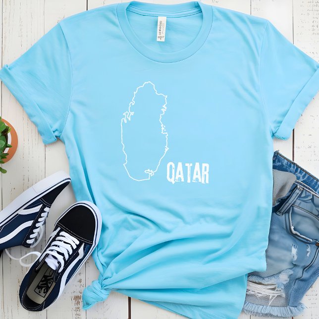 Camiseta Mapa do País Catar Linha Fronteira Qatari Fronteir (Criador carregado)