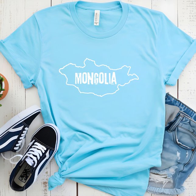Camiseta Mapa do País Mongólia Linha de Tópicos da Fronteir (Criador carregado)