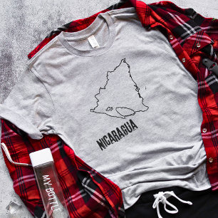 Camiseta Mapa do País Nicarágua Linha Fronteira Nicarágua