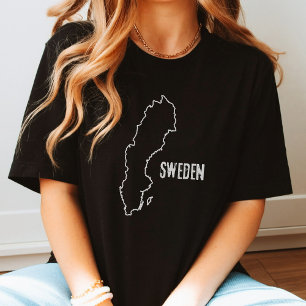 Camiseta Mapa do País suecia da Linha de Fronteira Sueca Fo