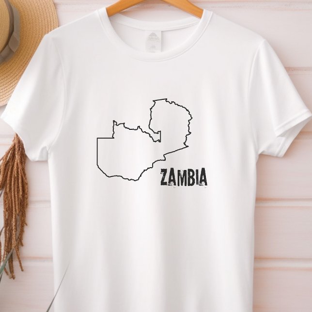 Camiseta Mapa do País Zâmbia Linha Fronteiriça da Zâmbia Fo (Criador carregado)