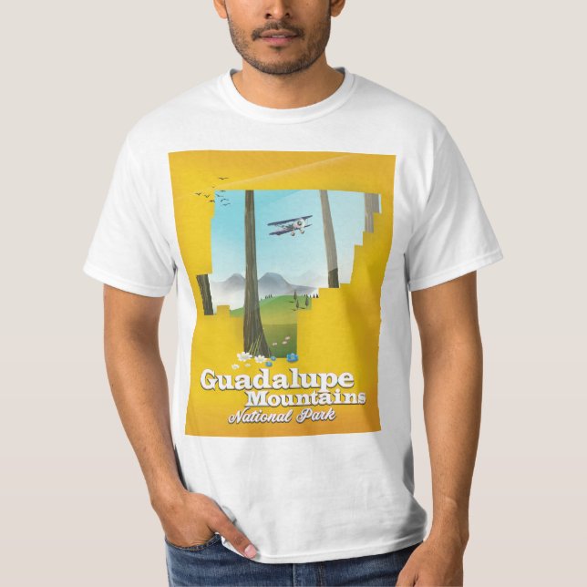 Camiseta mapa do parque nacional das montanhas de Guadalupe (Frente)