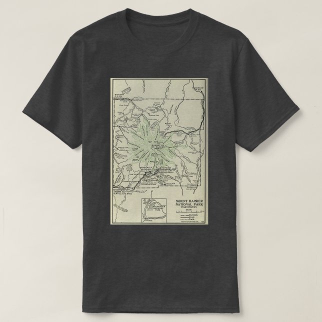 Camiseta Mapa do Parque Nacional do Monte Rainier, 1919 (Frente do Design)