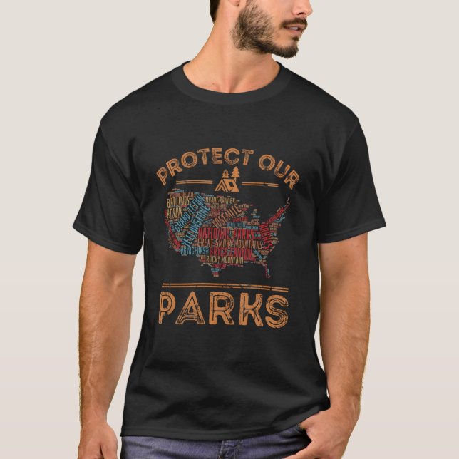 Camiseta Mapa do Parque Nacional Proteja Nossos Parques Tri (Frente)