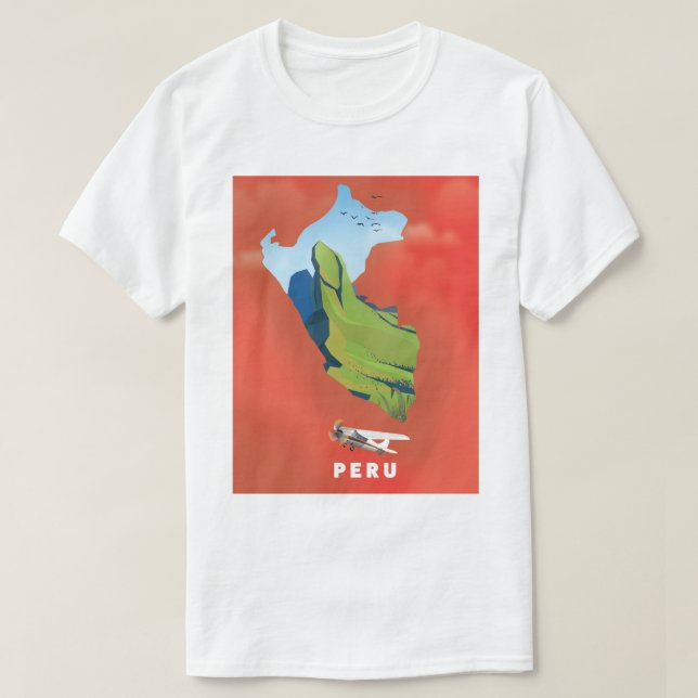 Camiseta Mapa do Peru - poster de viagens Ilustrado (Frente do Design)