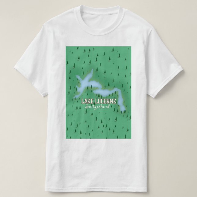 Camiseta Mapa do pôster de viagem do Lago Lucerna Suíça (Frente do Design)