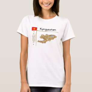 Camiseta Mapa do Quirguistão + Sinalizador + Título T-Shi