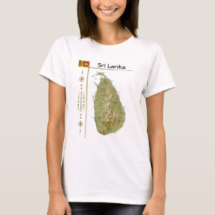 Camiseta Mapa do Sri Lanka + Sinalizador + Título T-Shirt