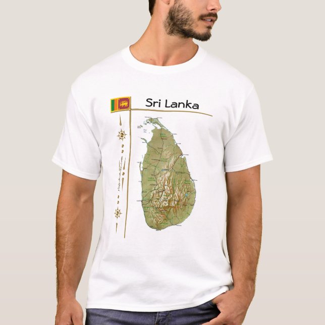Camiseta Mapa do Sri Lanka + Sinalizador + Título T-Shirt (Frente)