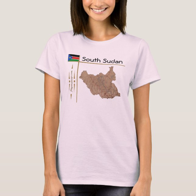 Camiseta Mapa do Sudão do Sul + Pavilhão + Título T-Shirt (Frente)