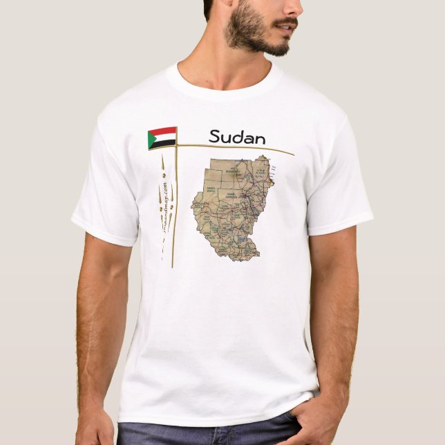 Camiseta Mapa do Sudão + Sinalizador + Título T-Shirt (Frente)