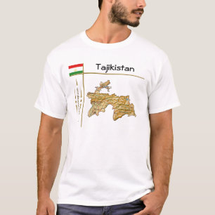 Camiseta Mapa do Tajiquistão + Sinalizador + Título T-Shi