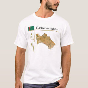 Camiseta Mapa do Turquemenistão + Sinalizador + Título T-