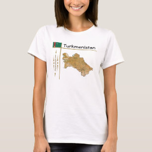 Camiseta Mapa do Turquemenistão + Sinalizador + Título T-