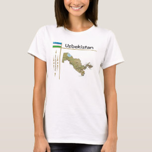 Camiseta Mapa do Uzbequistão + Bandeira + Título