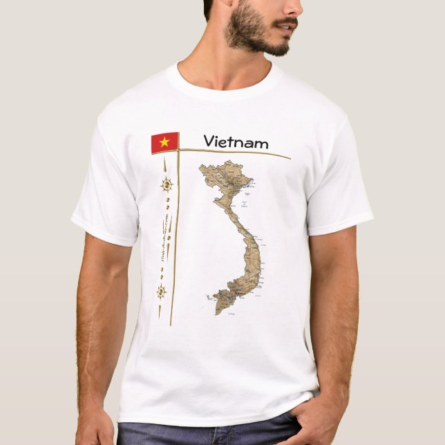 Camiseta Mapa do Vietname + Sinalizador + Título T-Shirt (Frente)