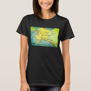 Camiseta Mapa do Vintage Alaska - Estreito de Bering, Nome,