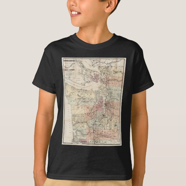 Camiseta Mapa do vintage de Puget Sound (1891) (Frente)
