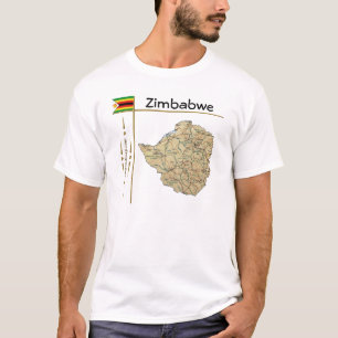 Camiseta Mapa do Zimbabué + Sinalizador + Título T-Shirt