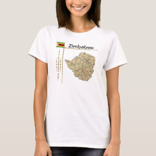 Camiseta Mapa do Zimbabué + Sinalizador + Título T-Shirt