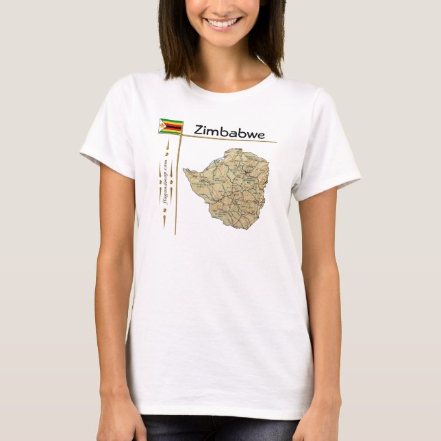 Camiseta Mapa do Zimbabué + Sinalizador + Título T-Shirt (Frente)