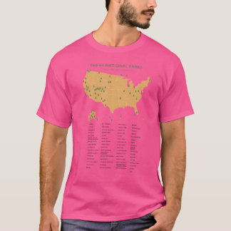 Camiseta Mapa dos 63 Parques Nacionais - Acampamento e Tril
