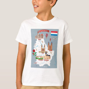 Camiseta Mapa dos desenhos animados de Luxemburg