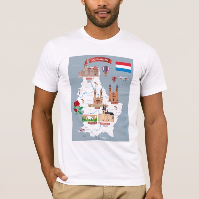 Camiseta Mapa dos desenhos animados de Luxemburg (Frente)