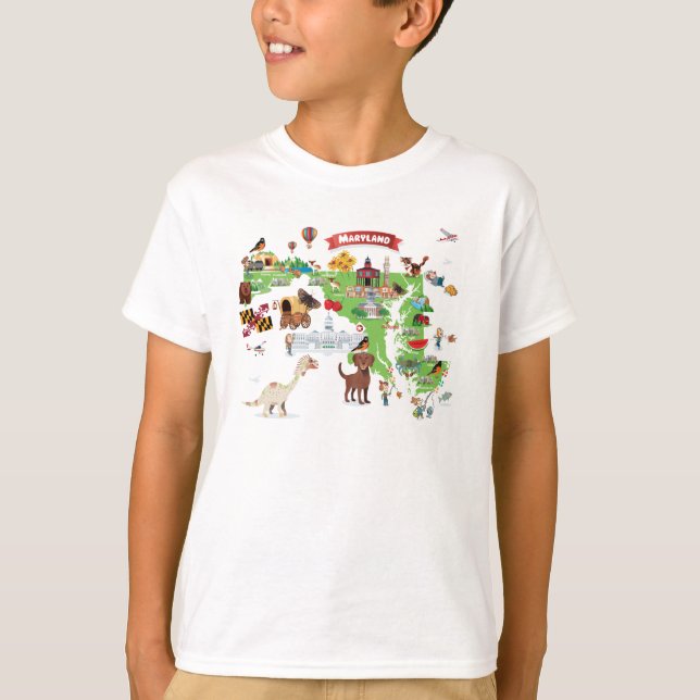 Camiseta Mapa dos desenhos animados de Maryland (Frente)