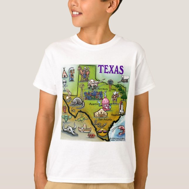 Camiseta Mapa dos desenhos animados de TEXAS (Frente)