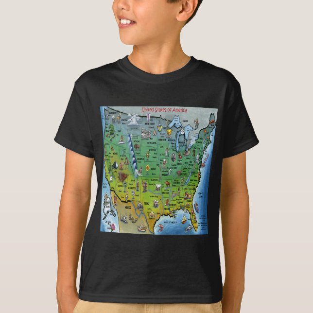 Camiseta Mapa dos desenhos animados dos EUA (Frente)