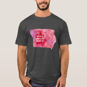 Camiseta Mapa dos EUA casa do estado de Iowa aquarela rosa