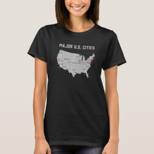 Camiseta Mapa dos EUA com grandes cidades e capital Washing