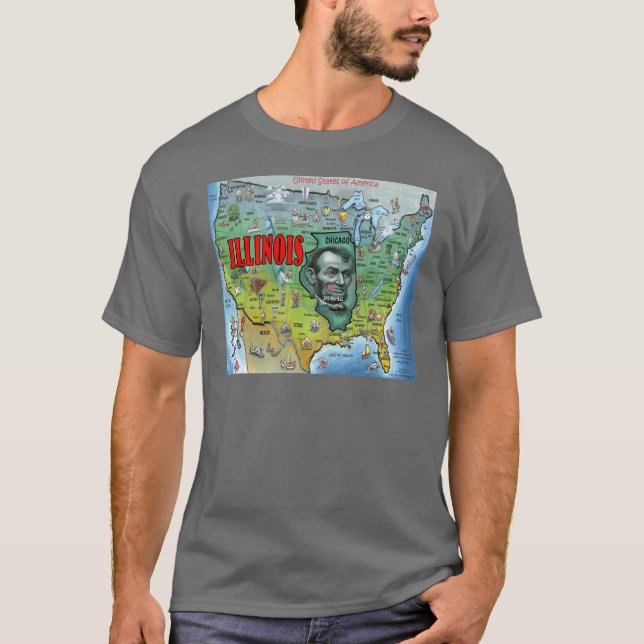 Camiseta Mapa dos EUA de Illinois (Frente)