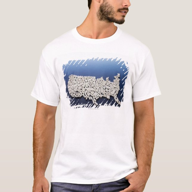Camiseta Mapa dos EUA feitos dos comprimidos brancos (Frente)