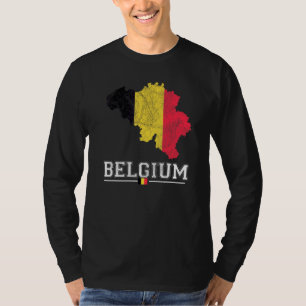 Camiseta Mapa e Bandeira da Bélgica Lembrança Envelhecido