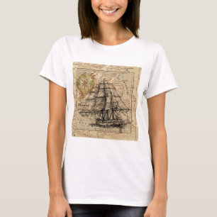Camiseta Mapa e navio antigo do General France