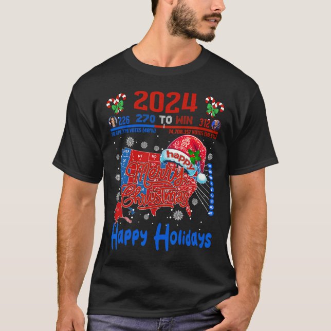 Camiseta Mapa Eleitoral 2024 Merry Christmas Trump Landslid (Frente)
