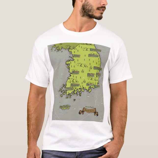 Camiseta Mapa estilo vintage da Coreia do Sul (Frente)