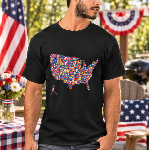 Camiseta Mapa EUA América Retrô 4 de Julho