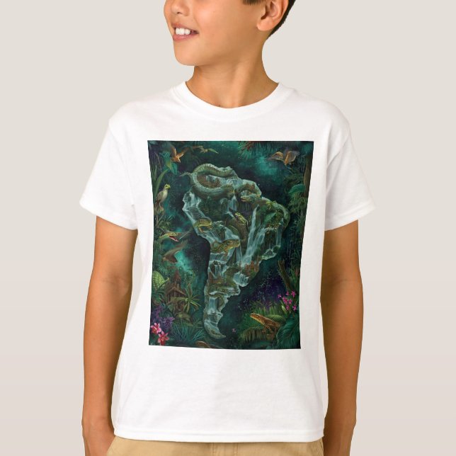 Camiseta Mapa Fantástico da Vida Selvagem da Selva da Améri (Frente)