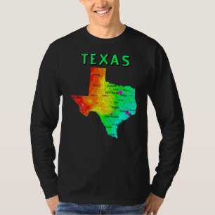 Camiseta Mapa Físico De Grandes Cidades Do Texas Lagos Nos