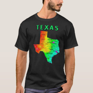 Camiseta Mapa Físico De Grandes Cidades Do Texas Lagos Nos 