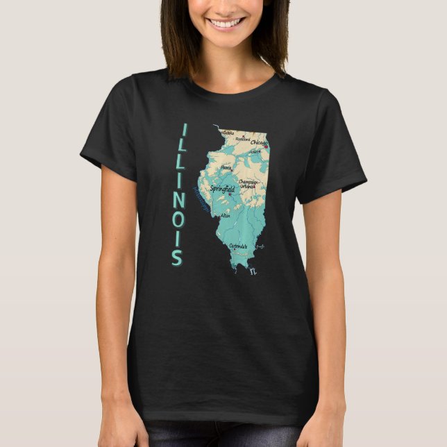 Camiseta Mapa Físico Dos Grandes Lagos Das Cidades Do Estad (Frente)
