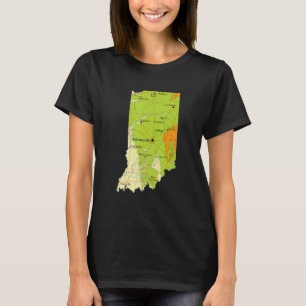 Camiseta Mapa Físico Dos Rios Das Grandes Cidades De Indian
